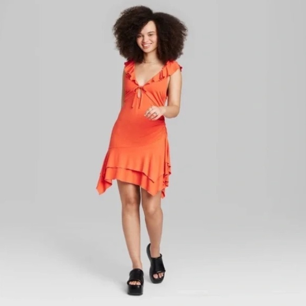 Wild Fable Vibrant Orange Sleeveless Handkerchief Hem Dress Size Small